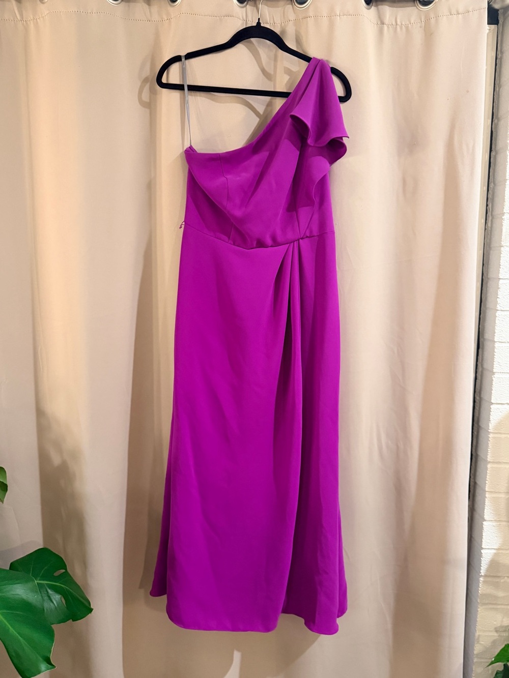 White by Vera Wang One-Shoulder Fuchsia Evening Gown